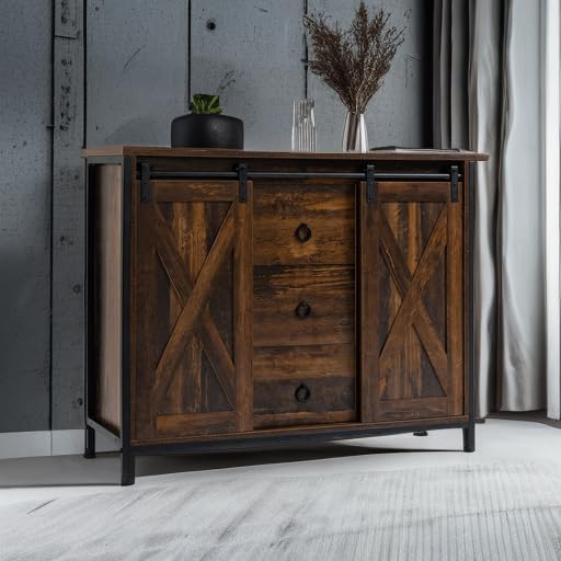 Farmhouse Sideboard Cabinet With Barn‑Door Storage