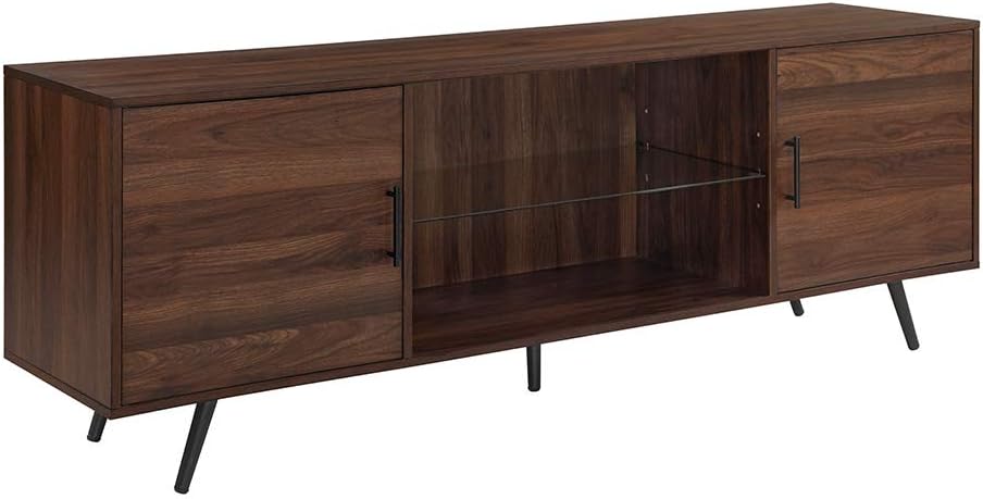 Mid‑Century Walnut TV Stand With Glass Shelves