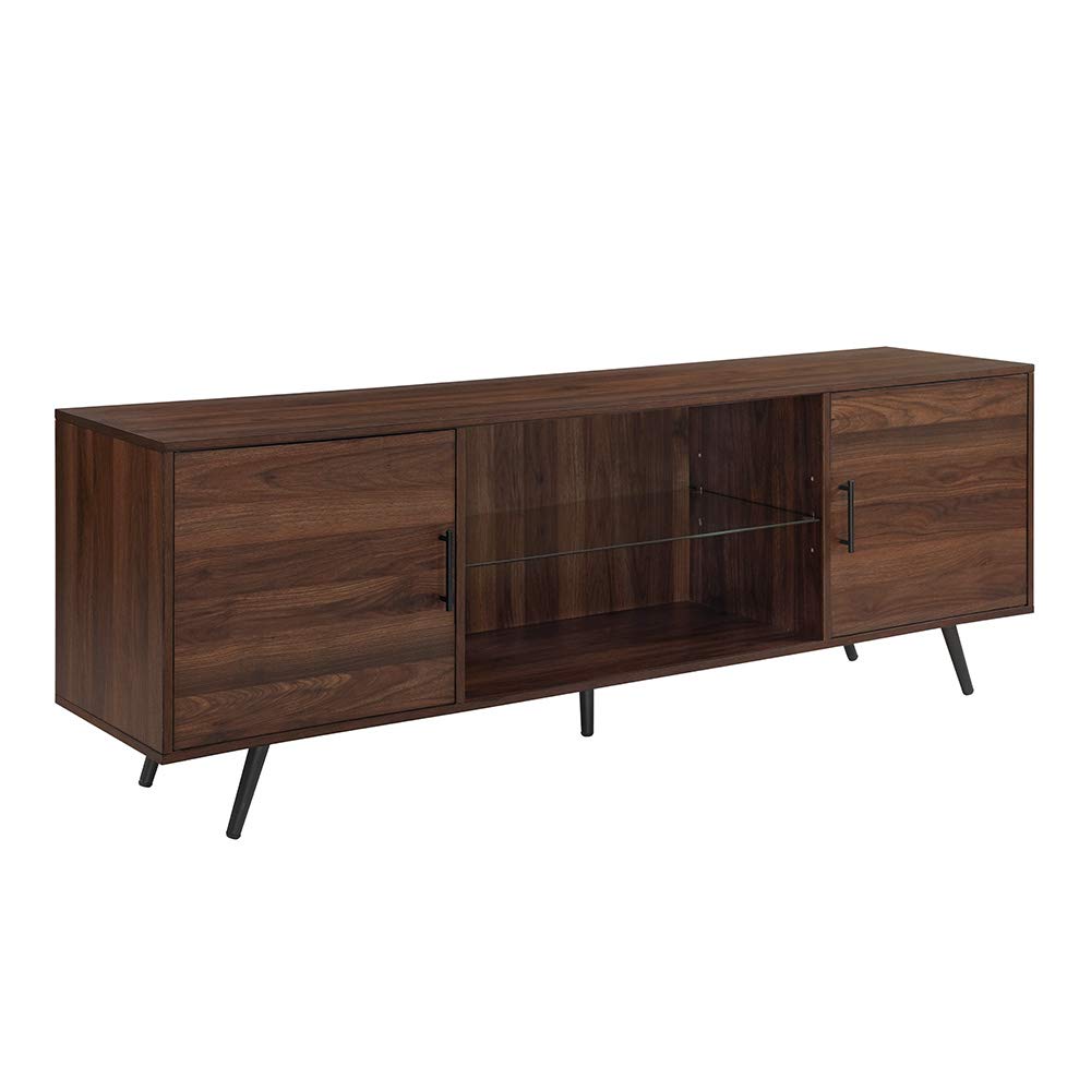 Mid‑Century Walnut TV Stand With Glass Shelves