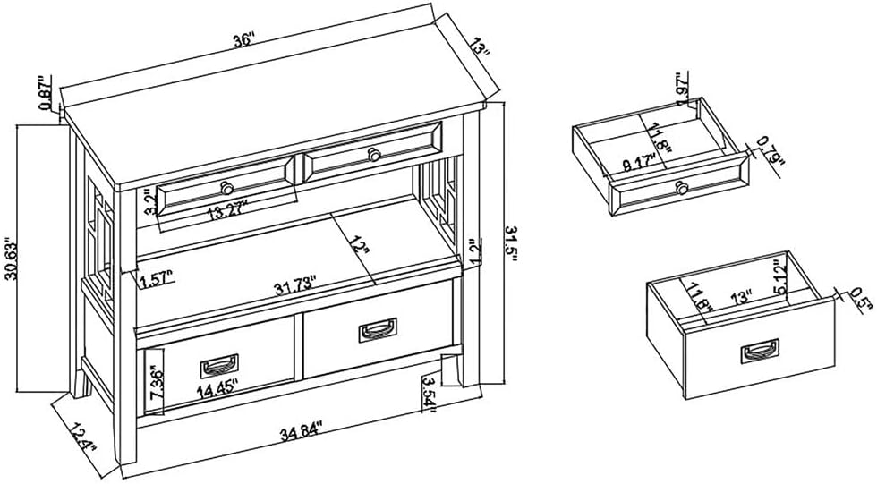Farmhouse Wood Console Table With Drawers Shelf
