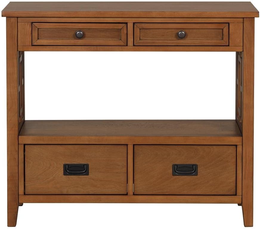 Farmhouse Wood Console Table With Drawers Shelf