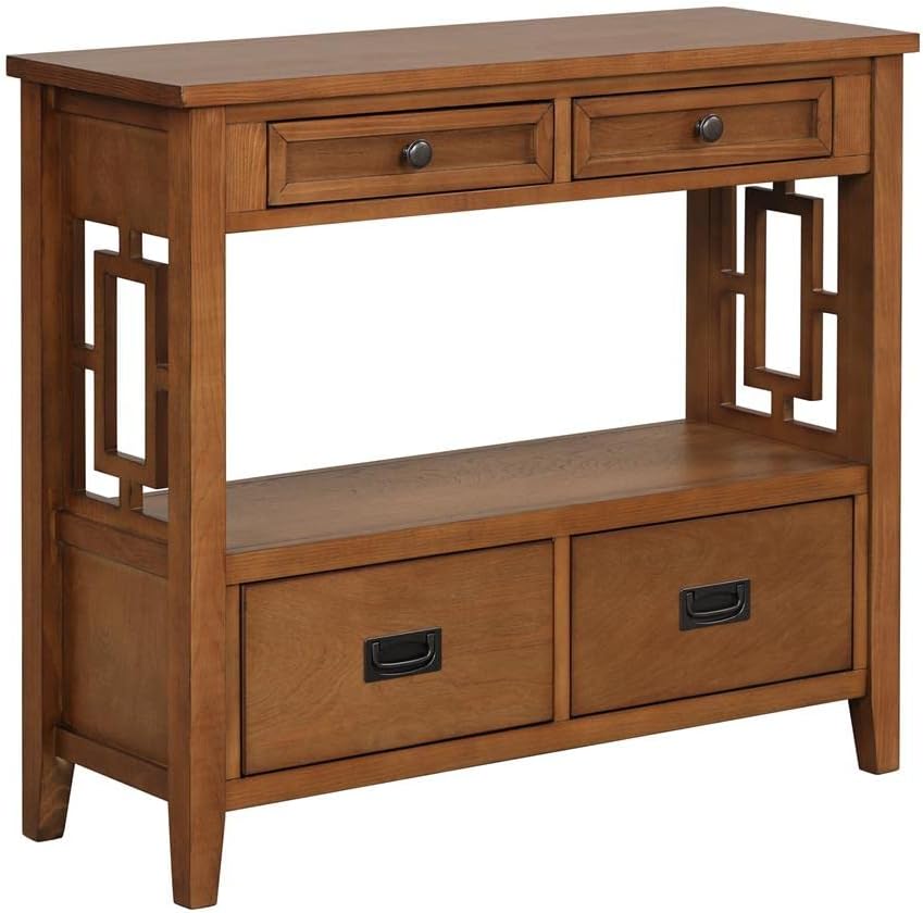 Farmhouse Wood Console Table With Drawers Shelf