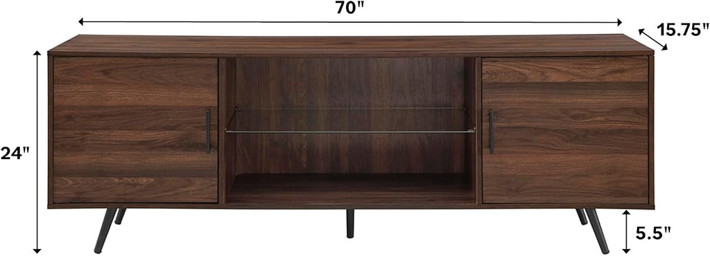 Mid‑Century Walnut TV Stand With Glass Shelves