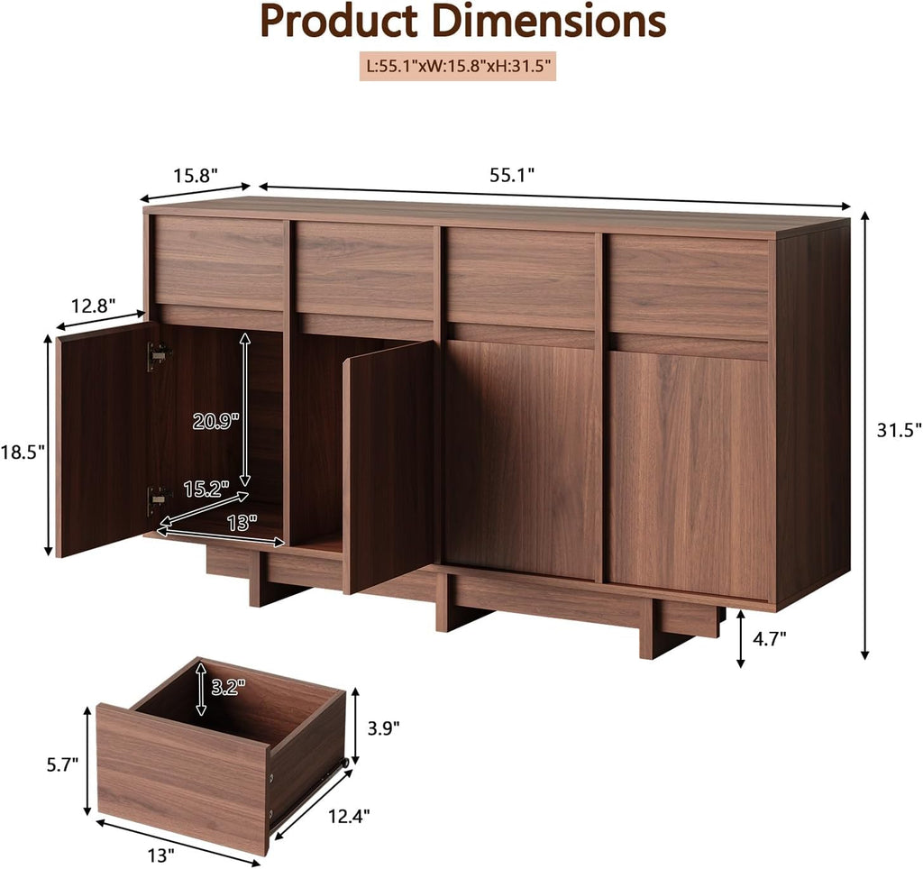 Mid‑Century Walnut Storage Sideboard Cabinet