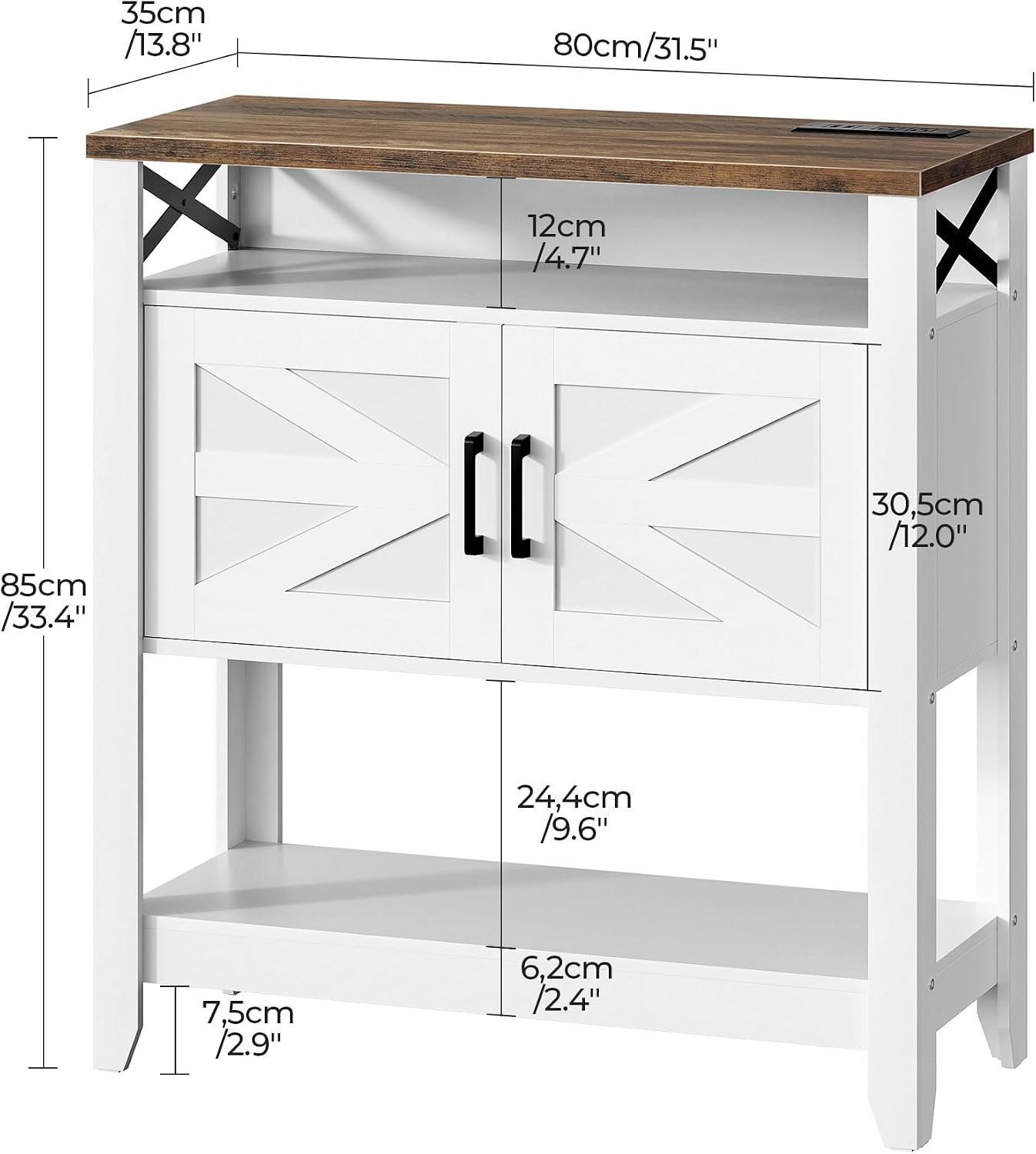 Farmhouse Console Table With Power Outlet Storage
