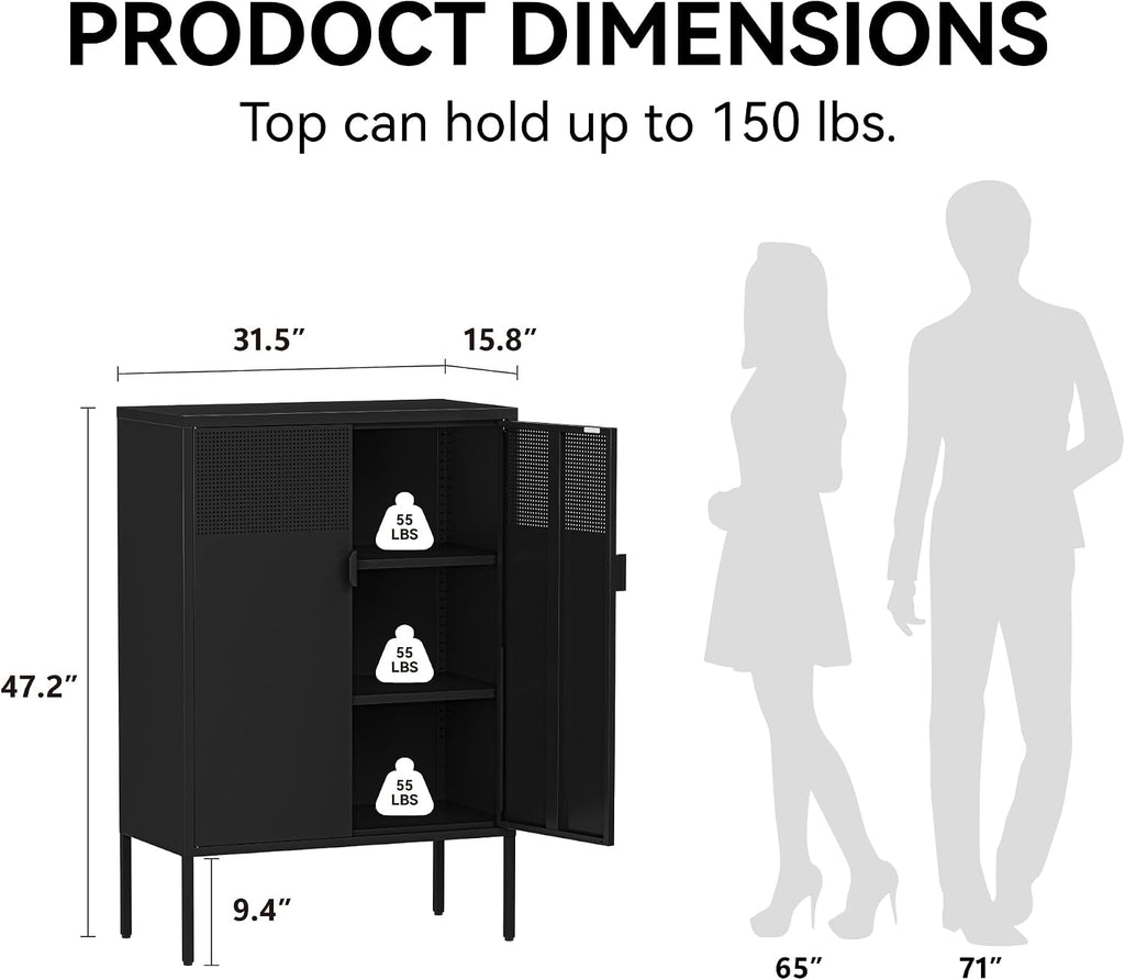 Industrial Black Metal Storage Sideboard Cabinet