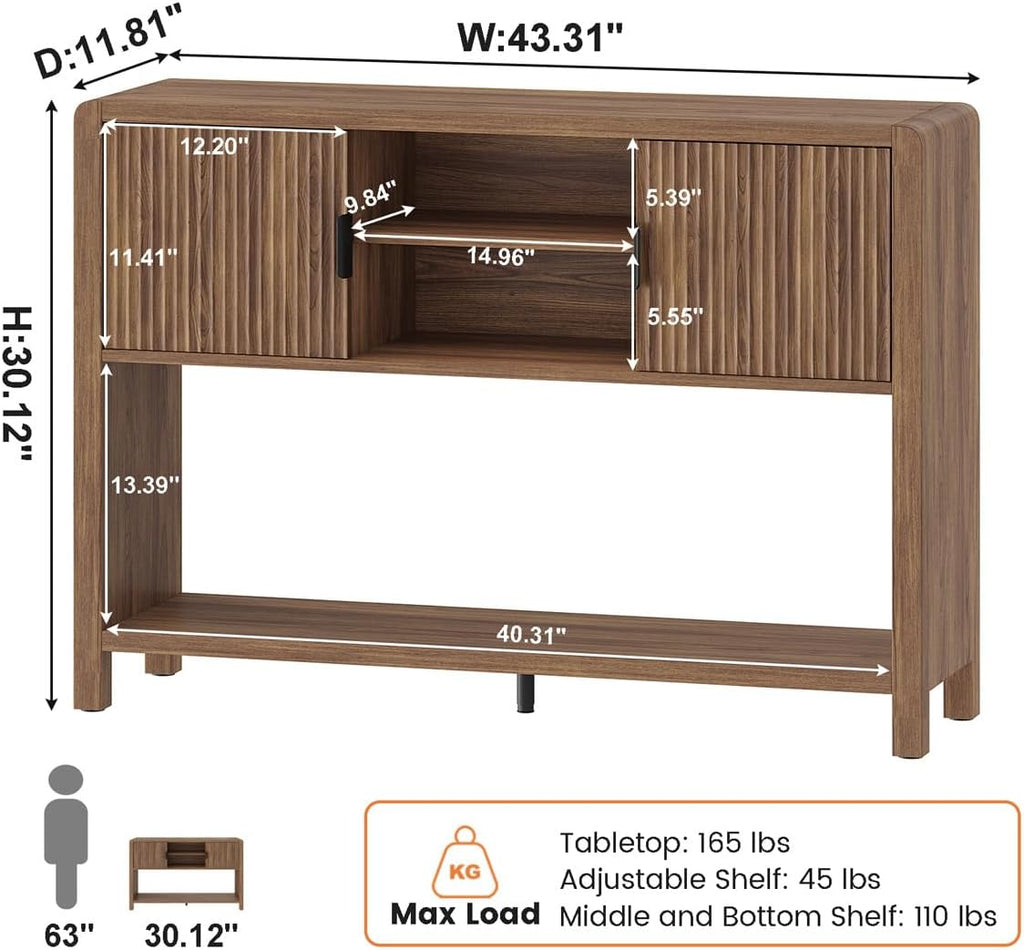 Farmhouse Console Table With Cabinet Shelf Storage