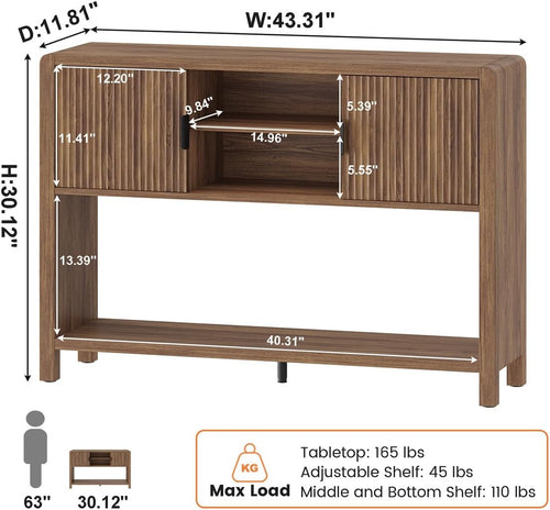 Farmhouse Console Table With Cabinet Shelf Storage
