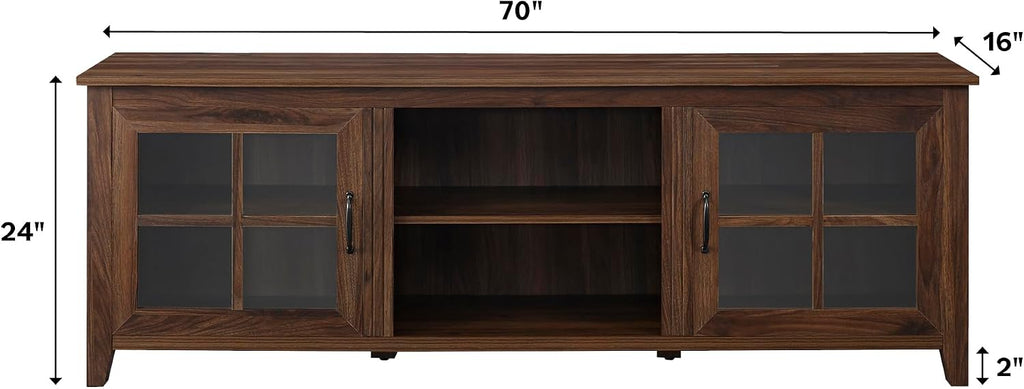 Walnut TV Stand With Glass Storage Doors