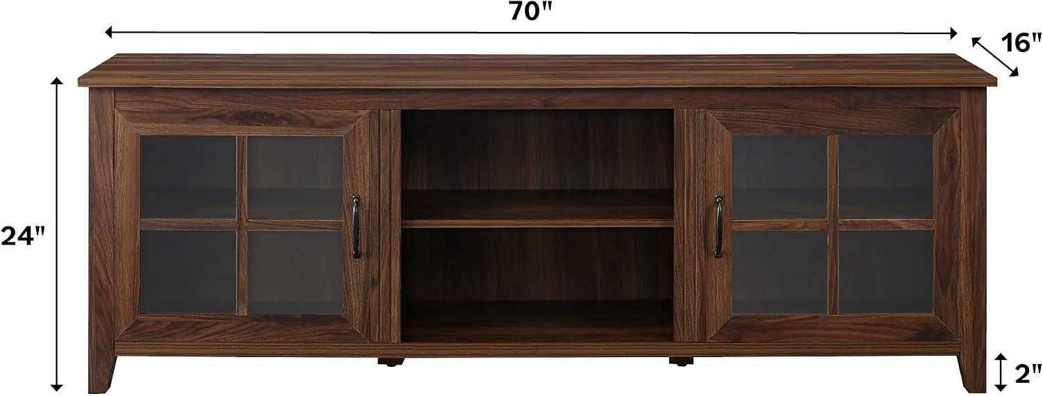 Walnut TV Stand With Glass Storage Doors