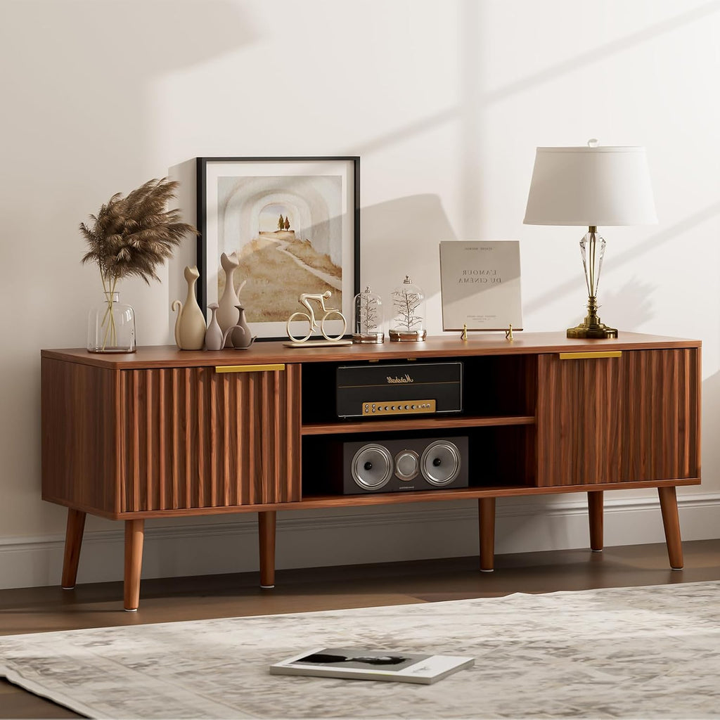 Mid‑Century Walnut Fluted TV Stand