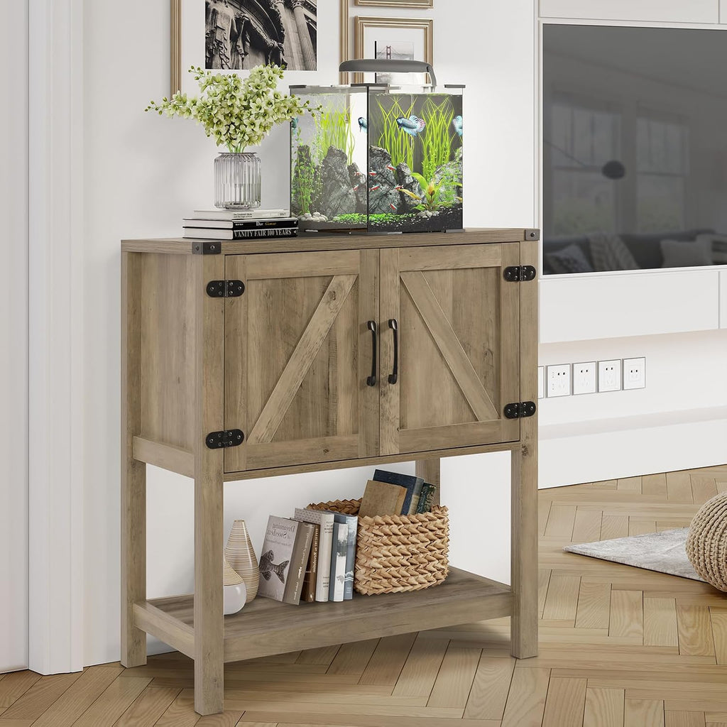 Farmhouse Console Table With Storage Cabinets