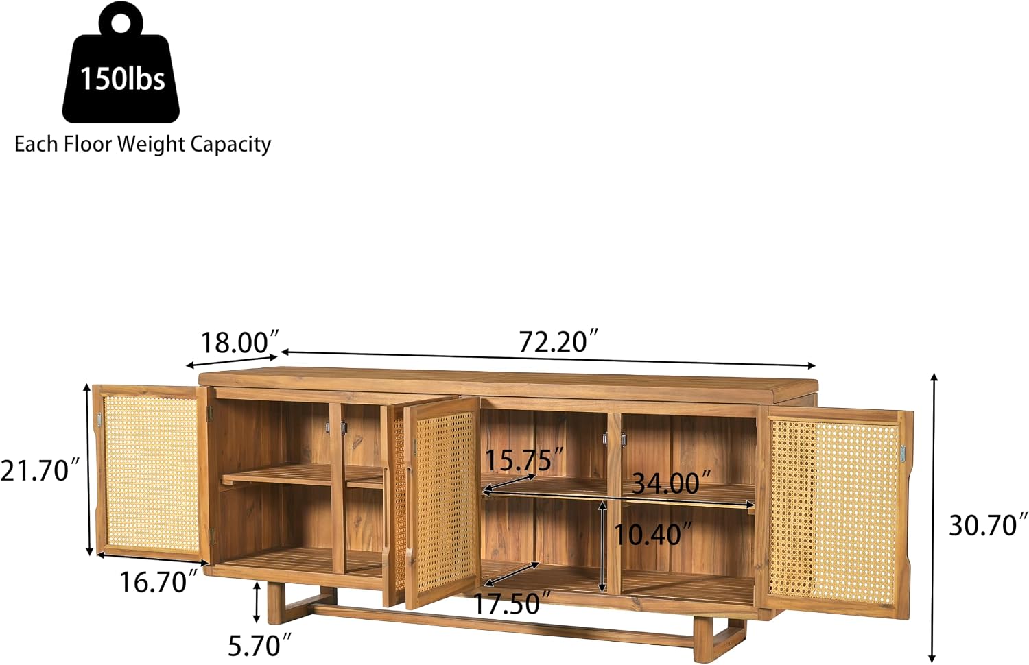 Teak Wicker Outdoor Storage Sideboard Cabinet
