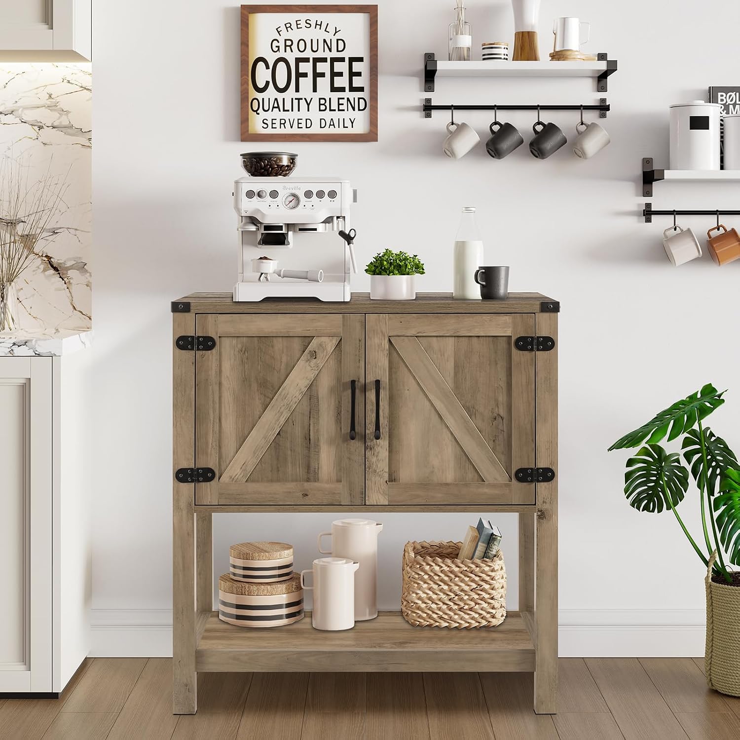 Farmhouse Console Table With Storage Cabinets
