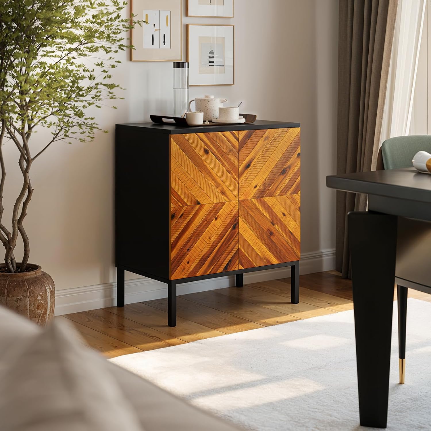 Rustic Wood Mid‑Century Sideboard Cabinet