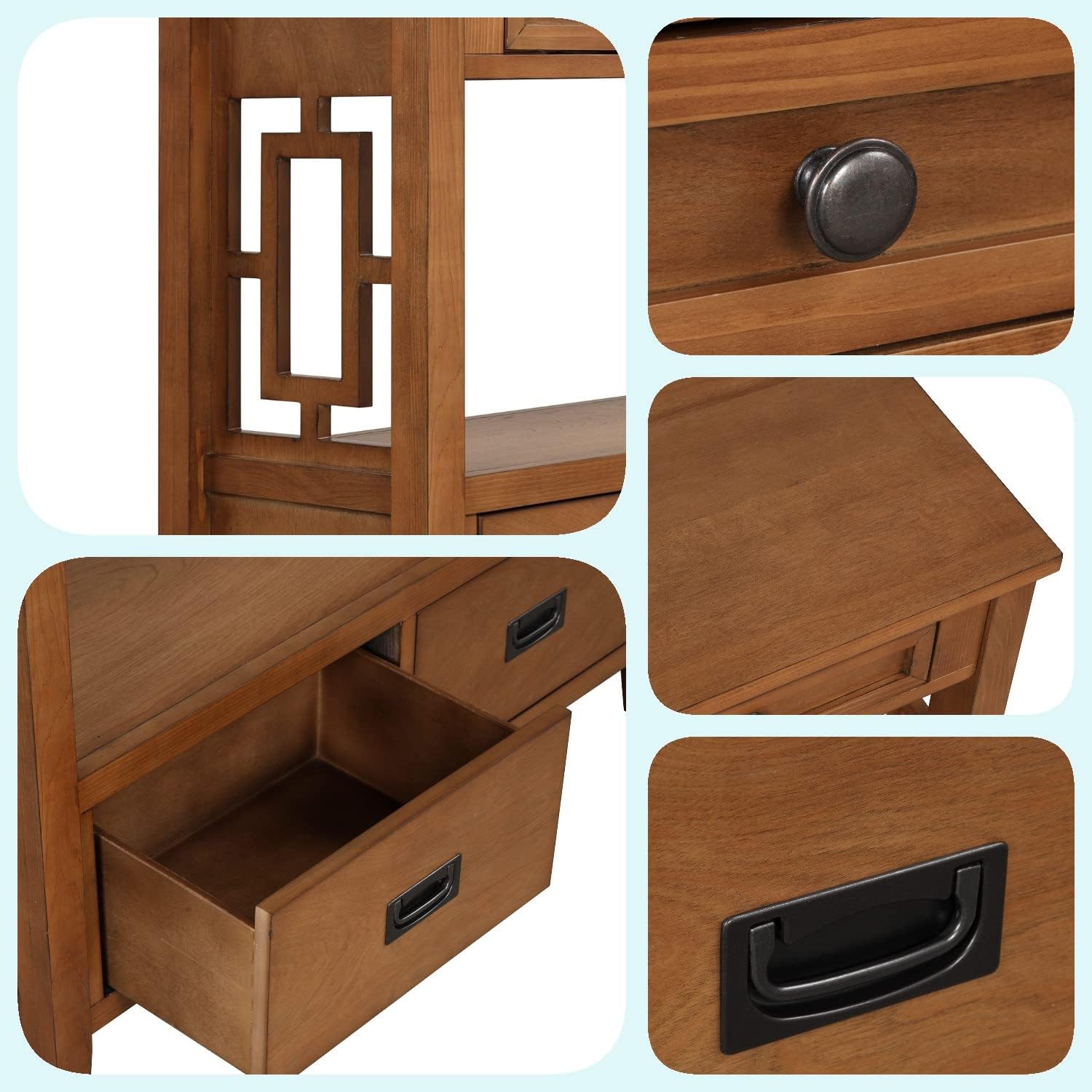 Farmhouse Wood Console Table With Drawers Shelf