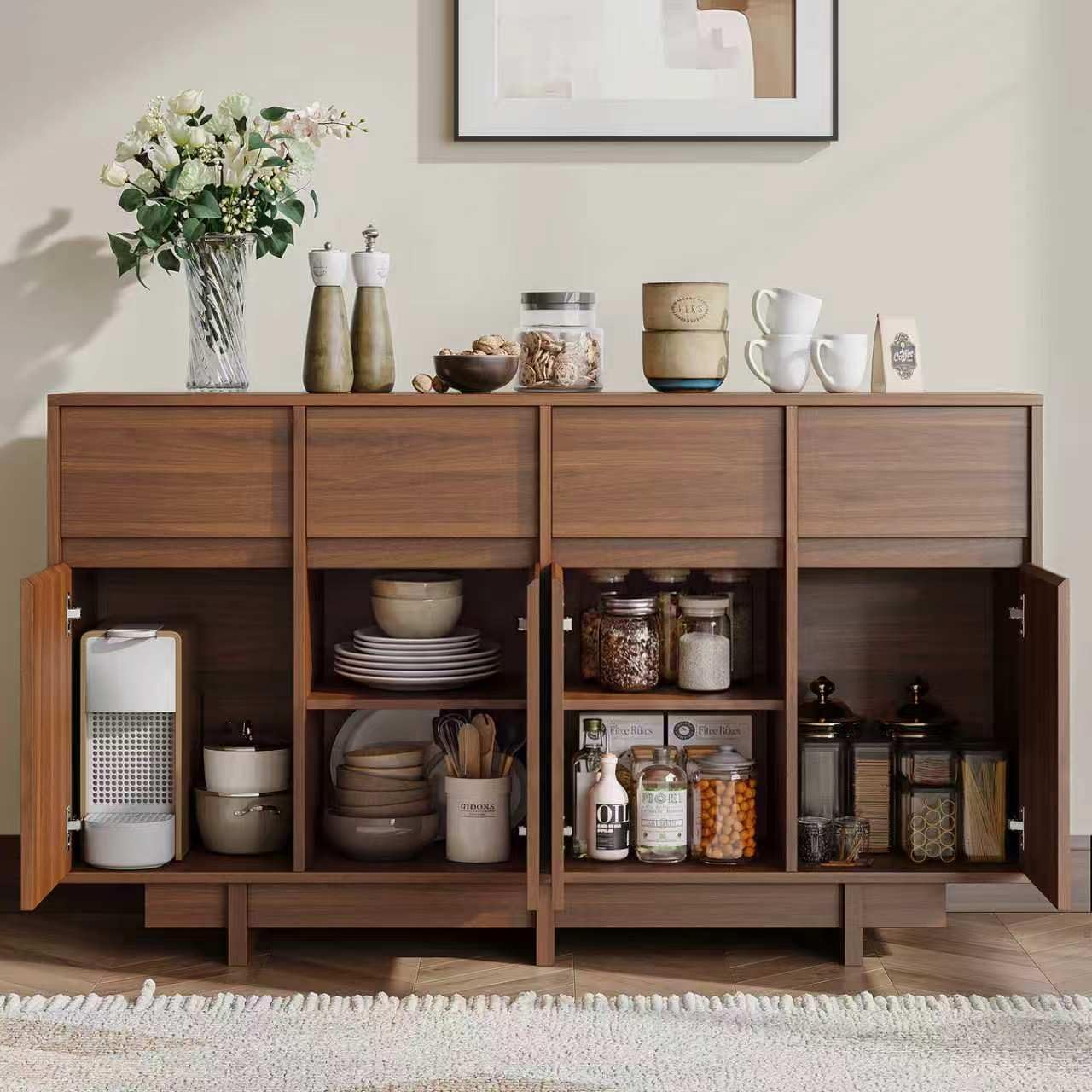 Mid‑Century Walnut Storage Sideboard Cabinet