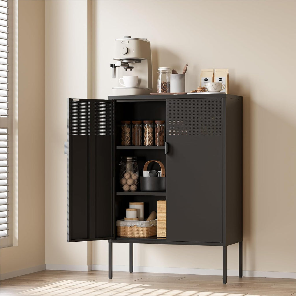 Industrial Black Metal Storage Sideboard Cabinet