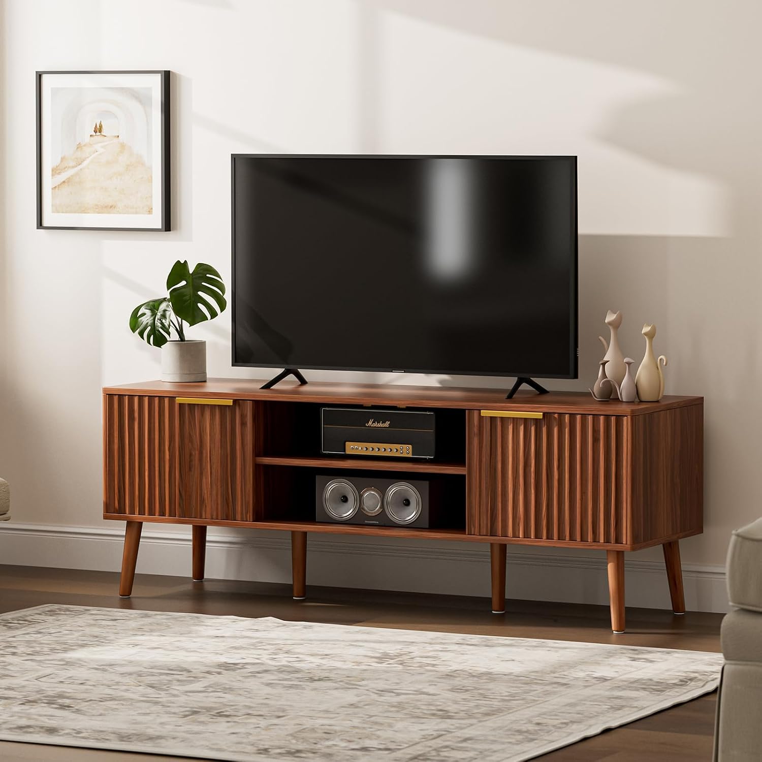 Mid‑Century Walnut Fluted TV Stand