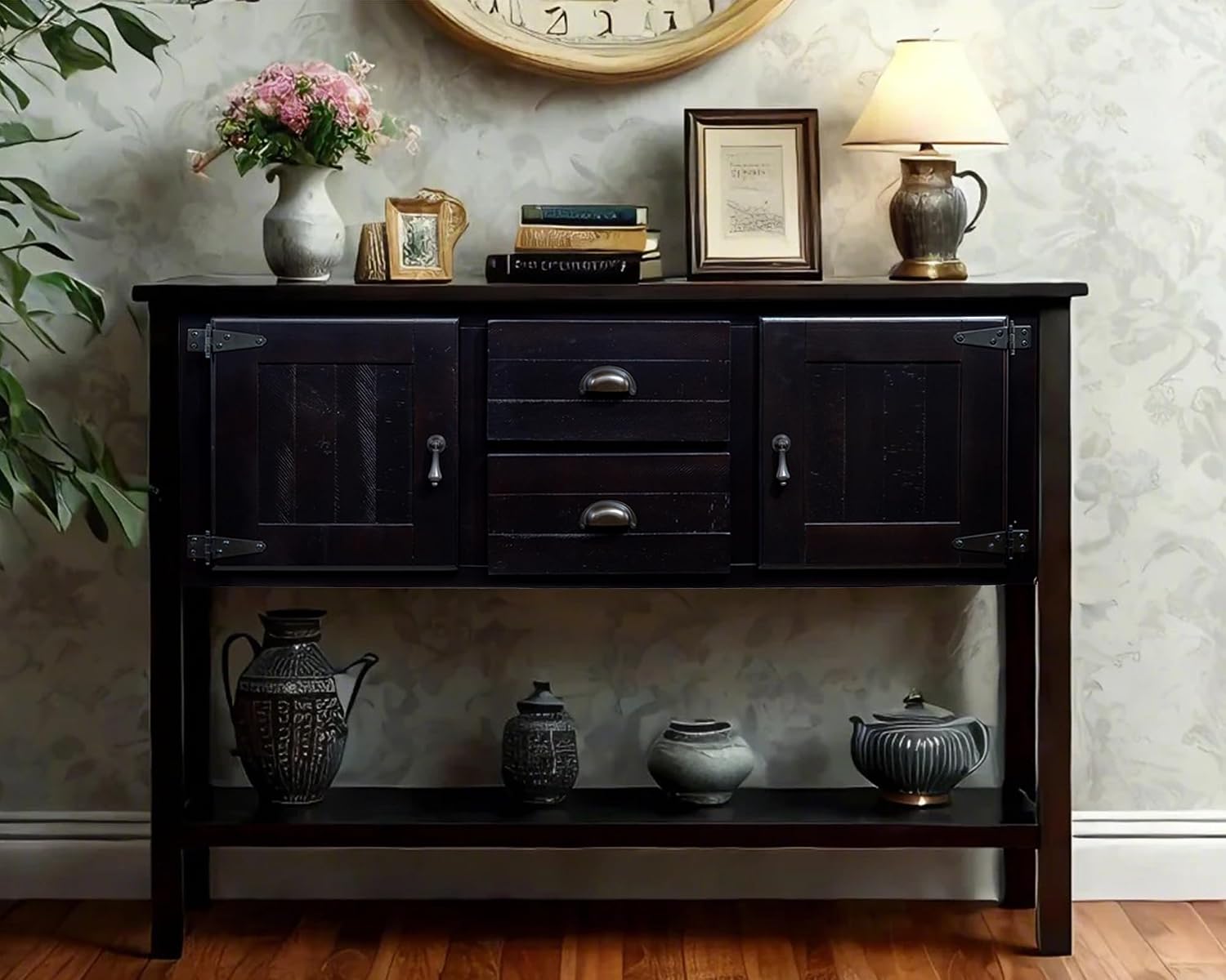 Wood Farmhouse Console Table With Drawers