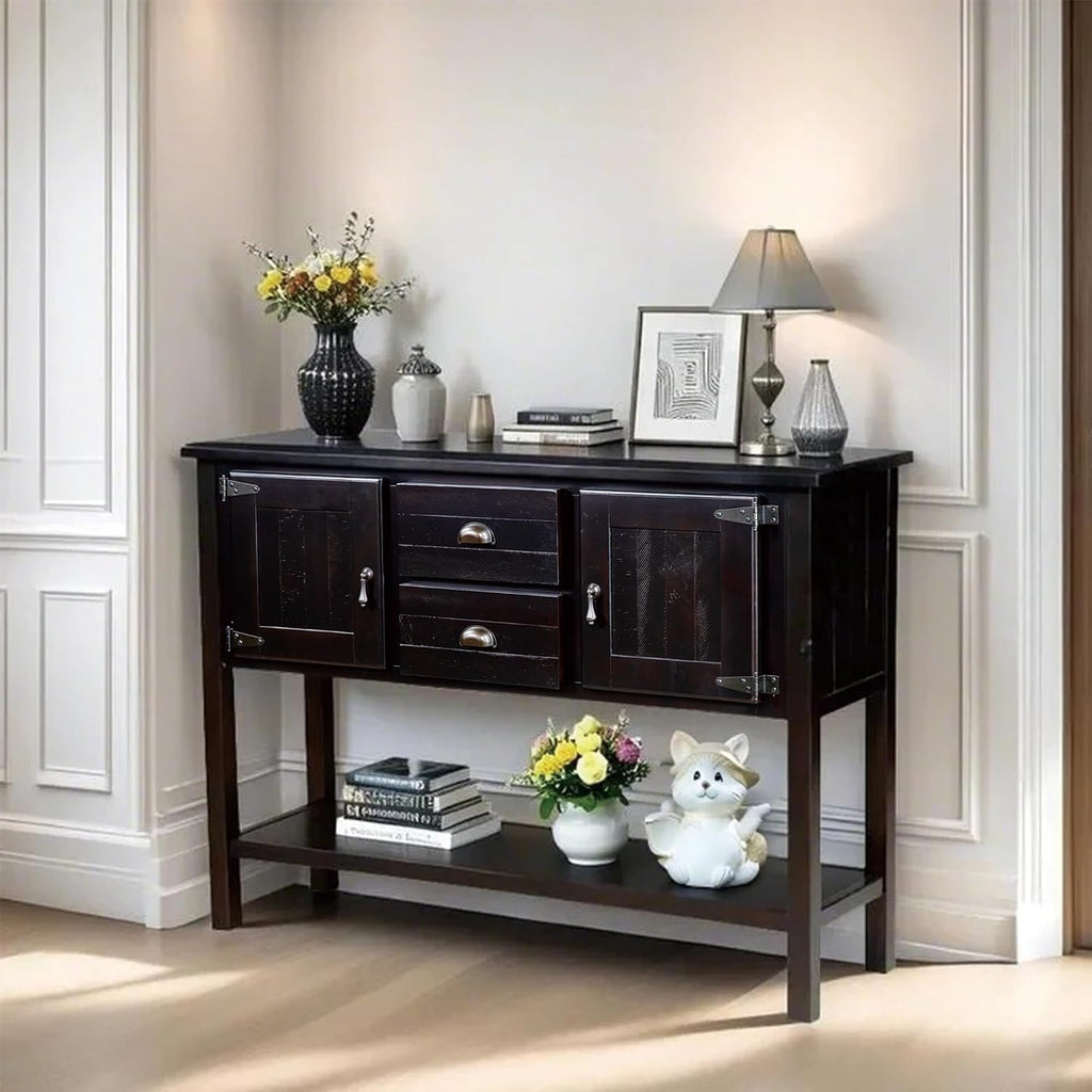 Wood Farmhouse Console Table With Drawers