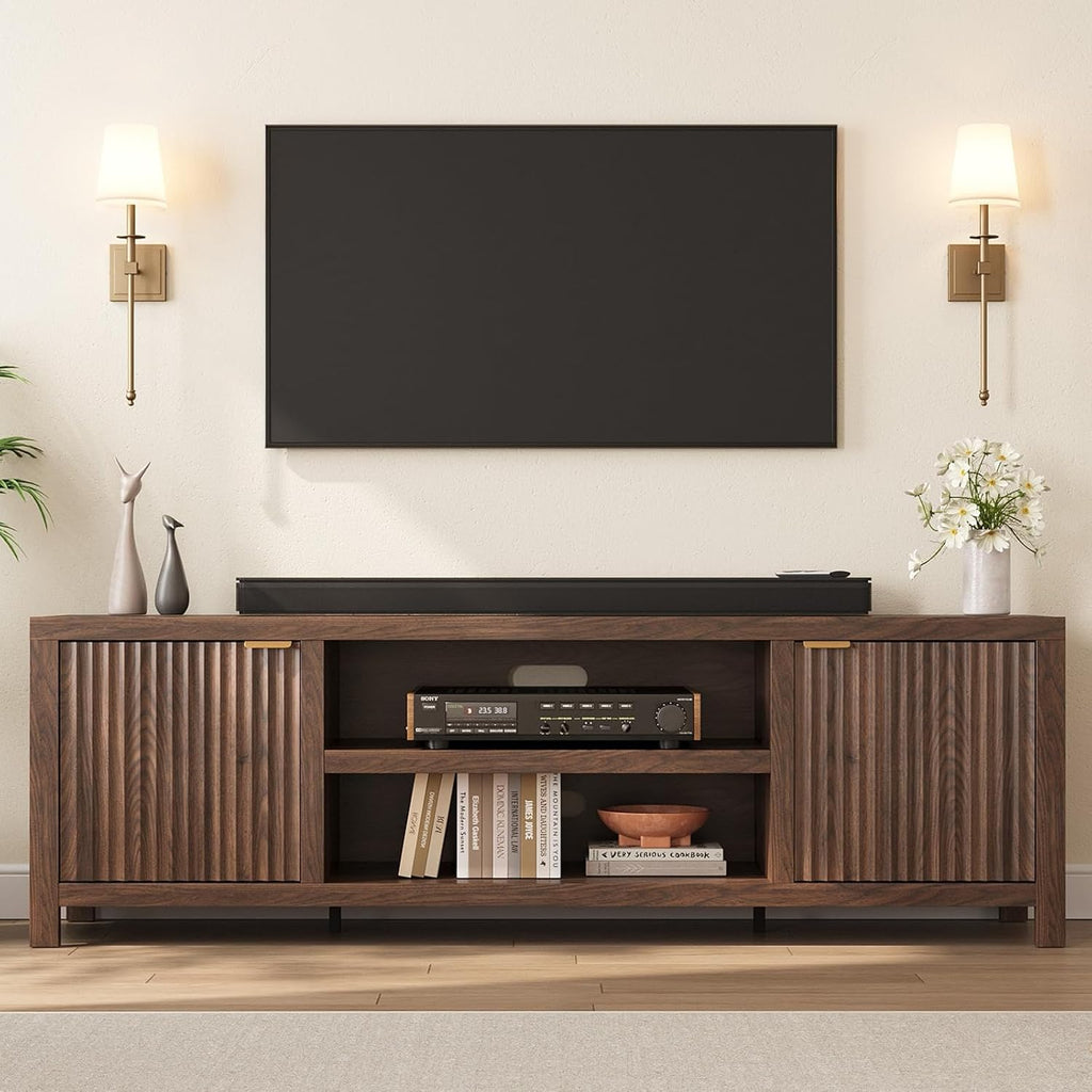 Fluted Walnut Media Storage TV Stand