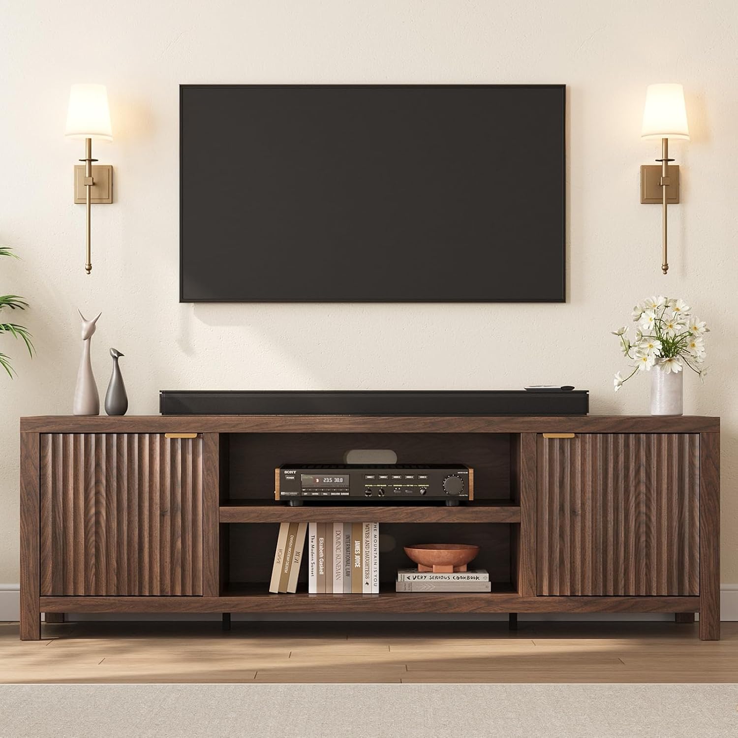 Fluted Walnut Media Storage TV Stand