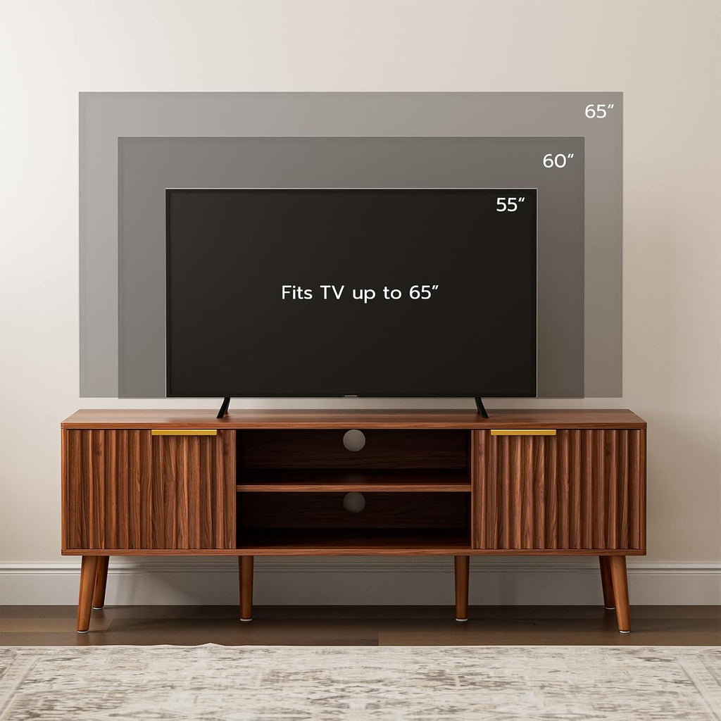 Mid‑Century Walnut Fluted TV Stand