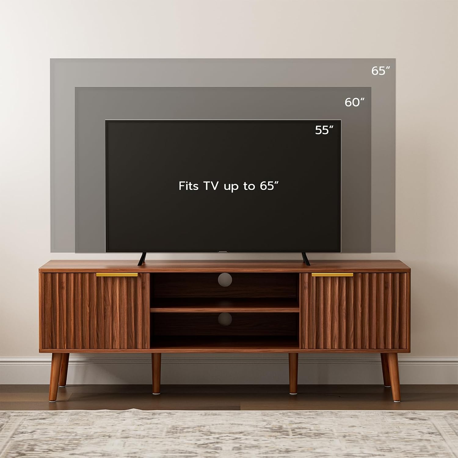 Mid‑Century Walnut Fluted TV Stand