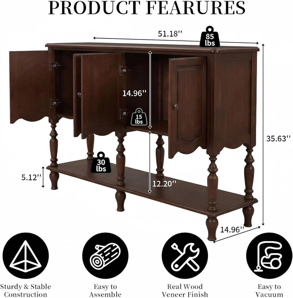 Wood Console Table With Storage Cabinet Shelf