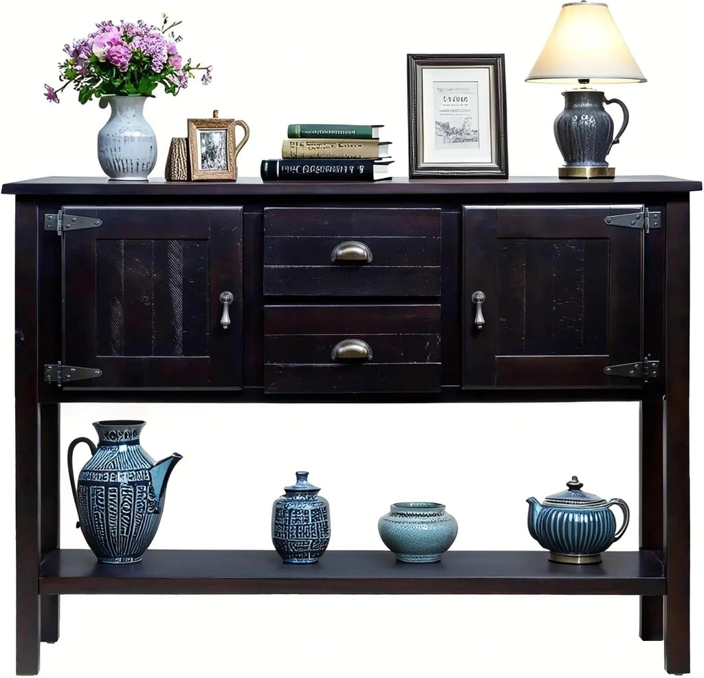 Wood Farmhouse Console Table With Drawers
