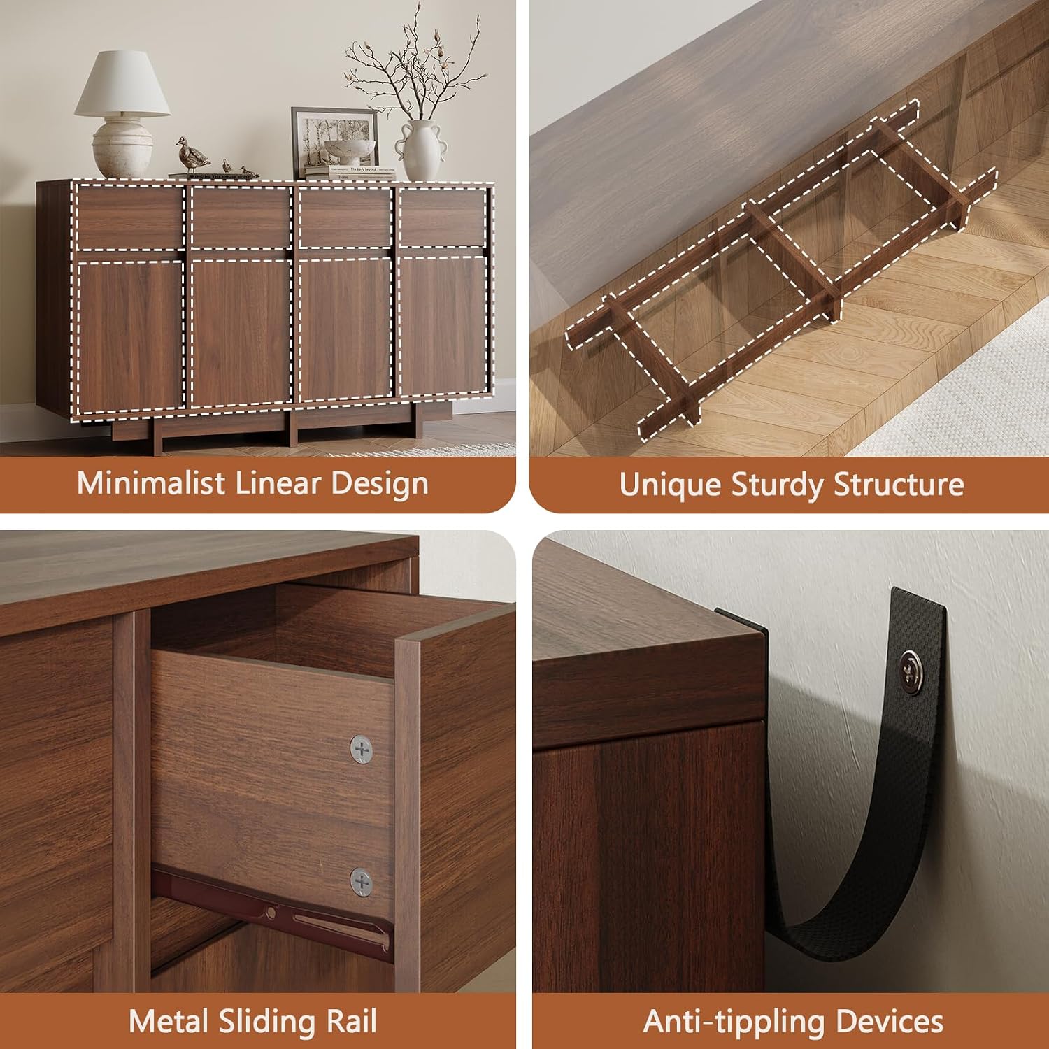 Mid‑Century Walnut Storage Sideboard Cabinet