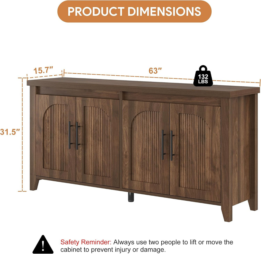 Fluted Walnut Storage Sideboard Cabinet