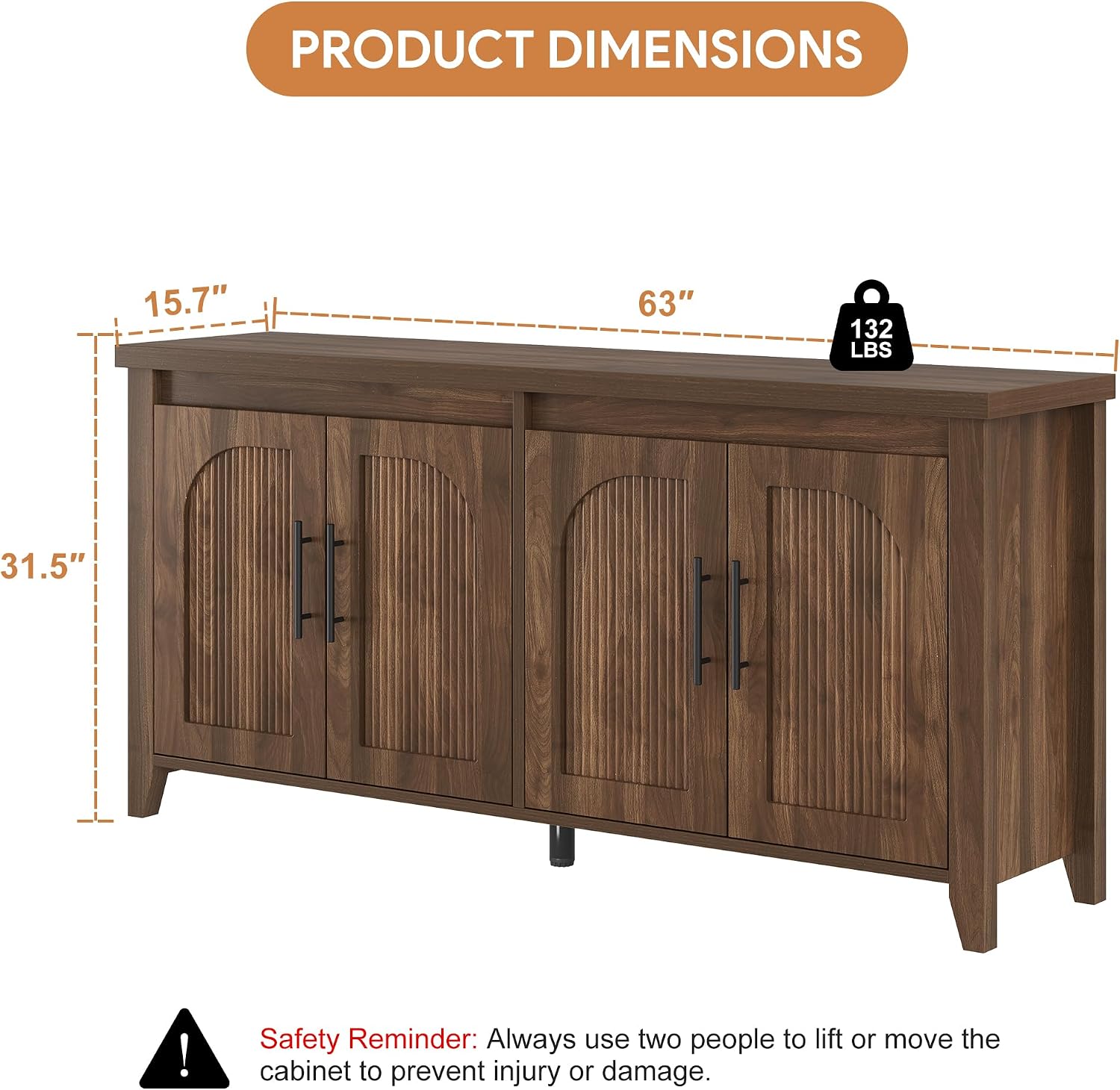 Fluted Walnut Storage Sideboard Cabinet