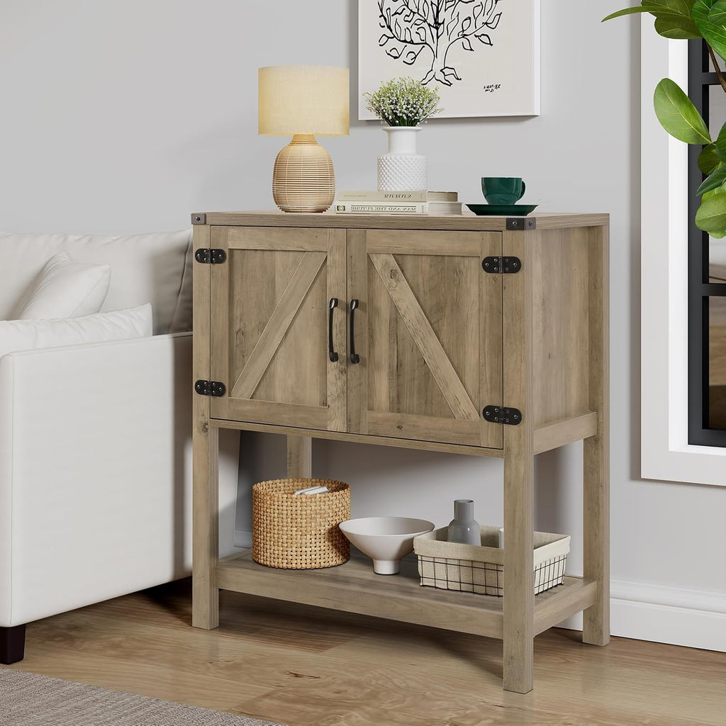 Farmhouse Console Table With Storage Cabinets