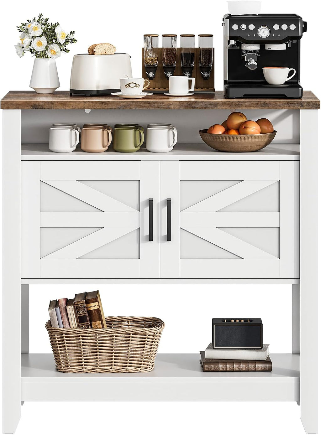 Farmhouse Console Table With Power Outlet Storage