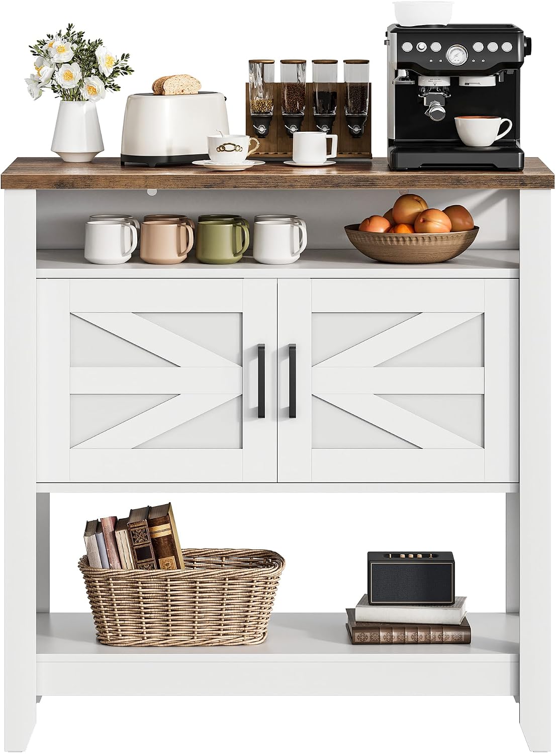 Farmhouse Console Table With Power Outlet Storage