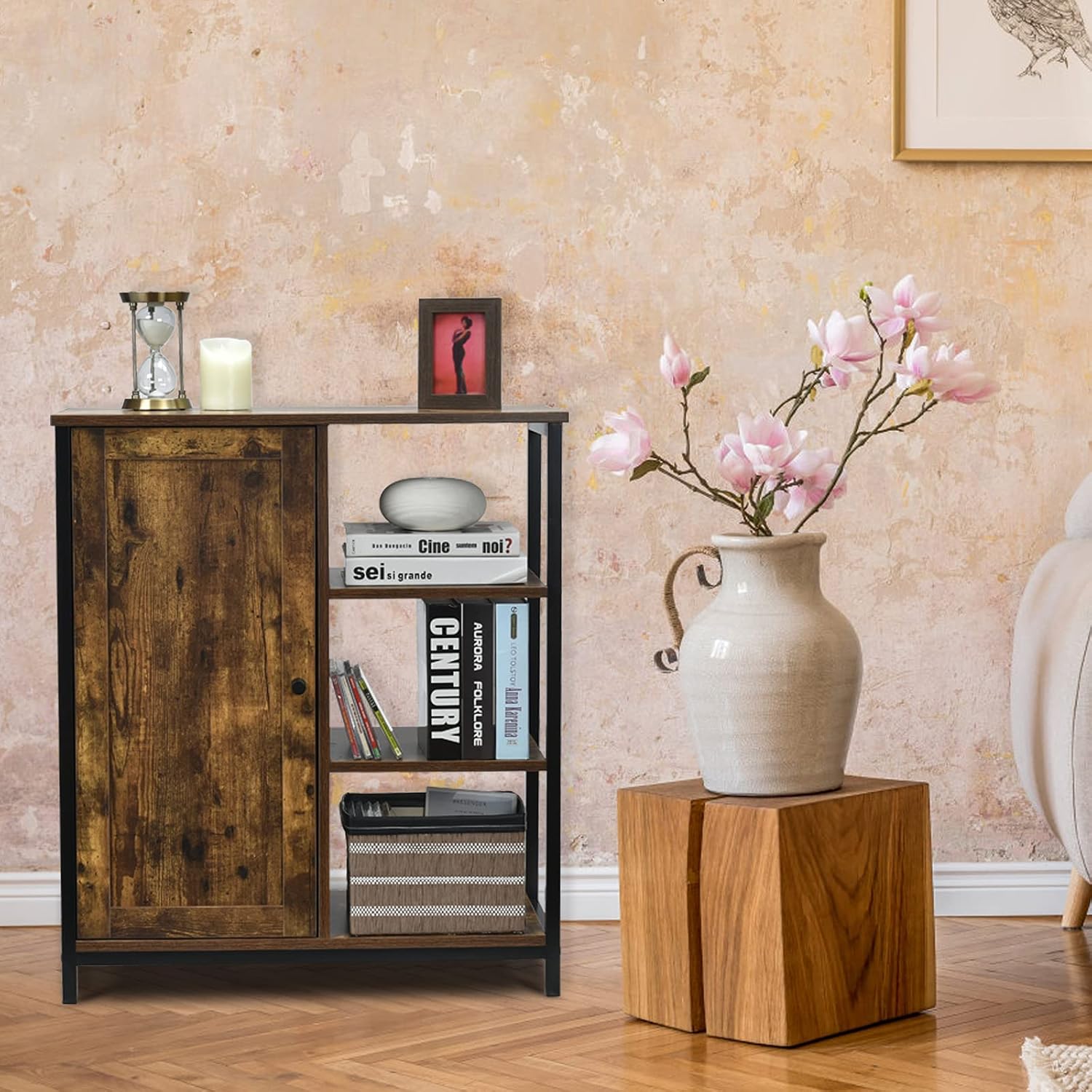 Rustic Industrial Multifunctional Floor Storage Cabinet