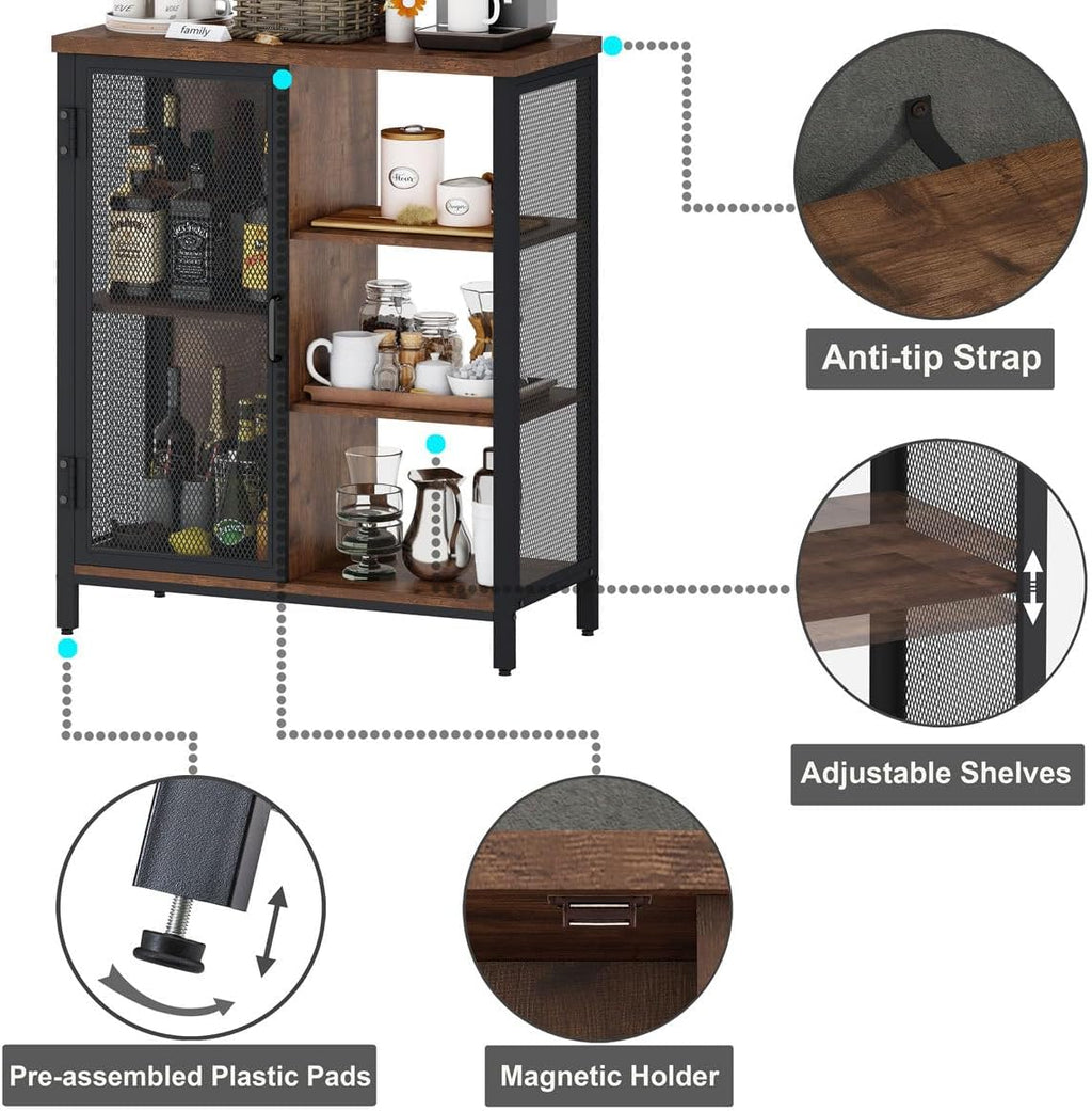Farmhouse Coffee Bar Sideboard Storage Cabinet