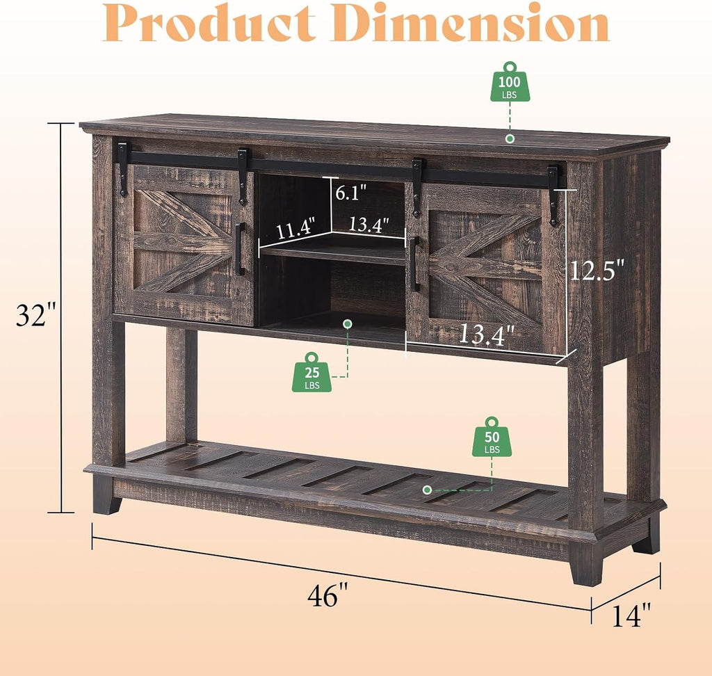 Farmhouse Console Table With Barn Doors Storage