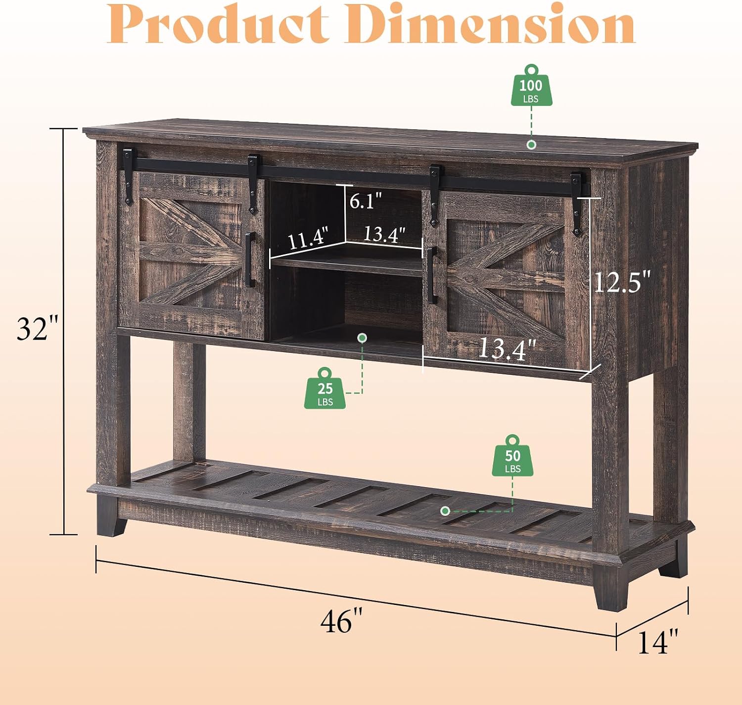 Farmhouse Console Table With Barn Doors Storage