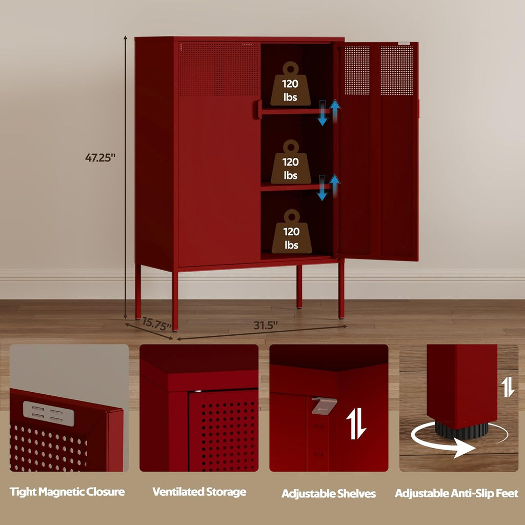 3‑Tier Metal Cabinet With Adjustable Mesh Doors