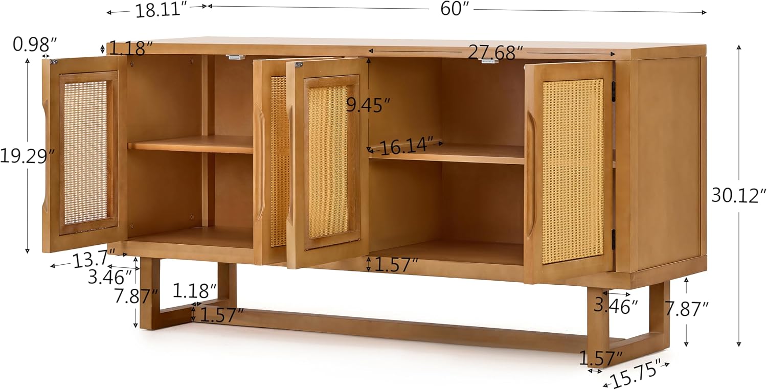 Cane Wood Storage Sideboard Cabinet
