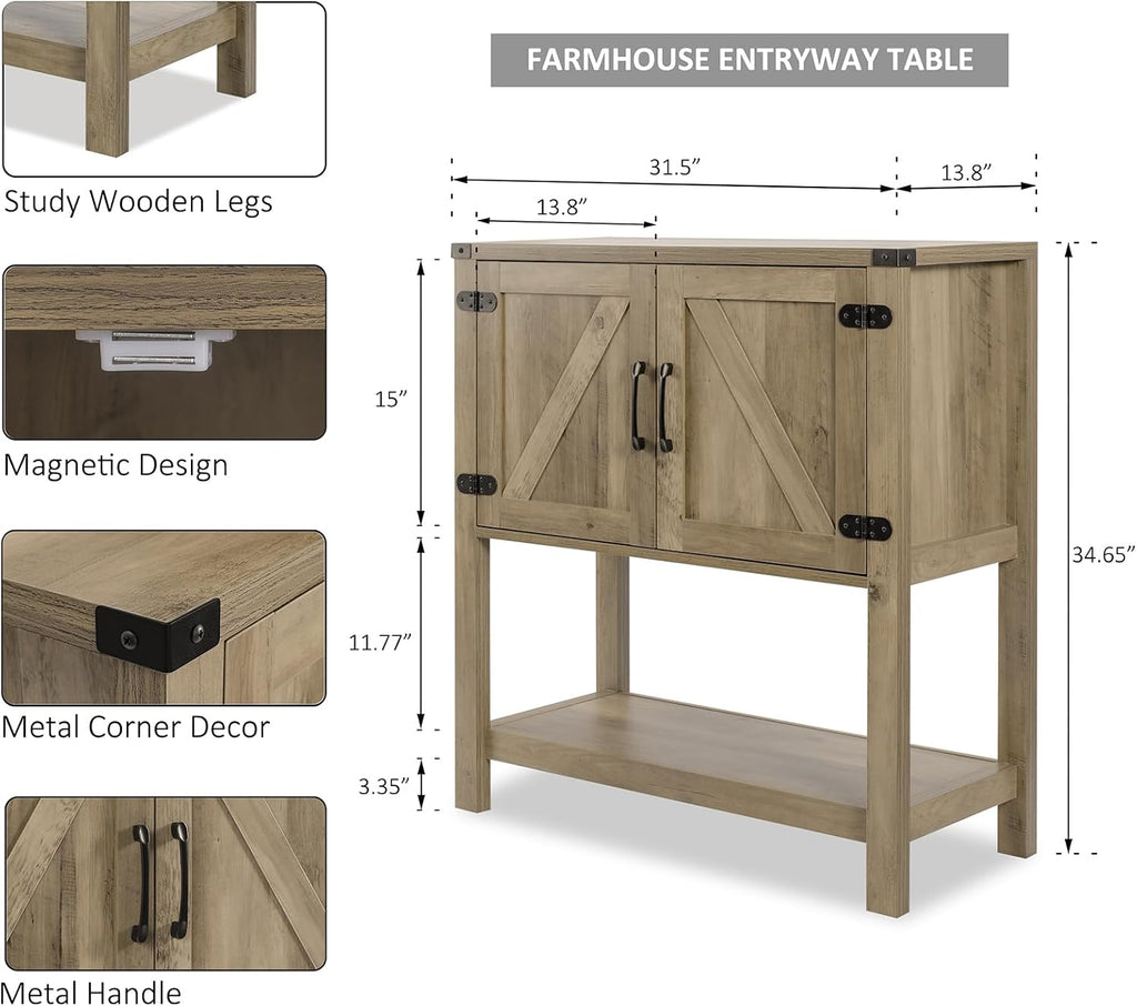 Farmhouse Console Table With Storage Cabinets
