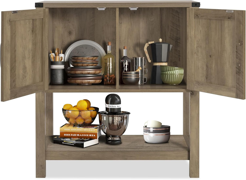 Farmhouse Console Table With Storage Cabinets