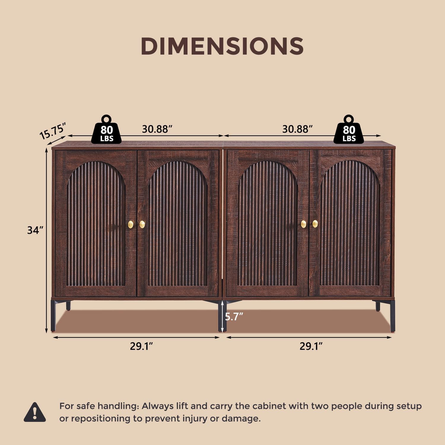Arched Brown Storage Sideboard Cabinet
