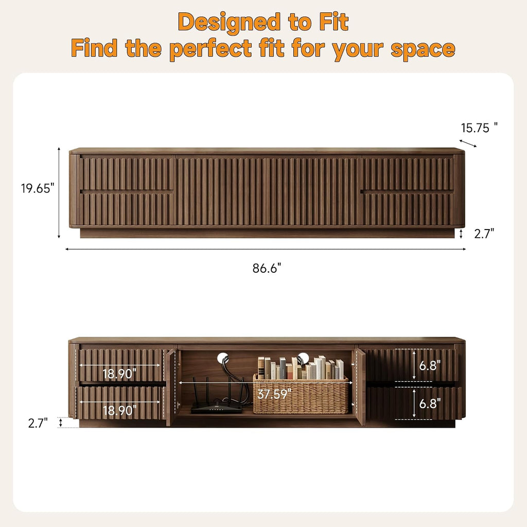 Mid‑Century Walnut Large TV Console Stand