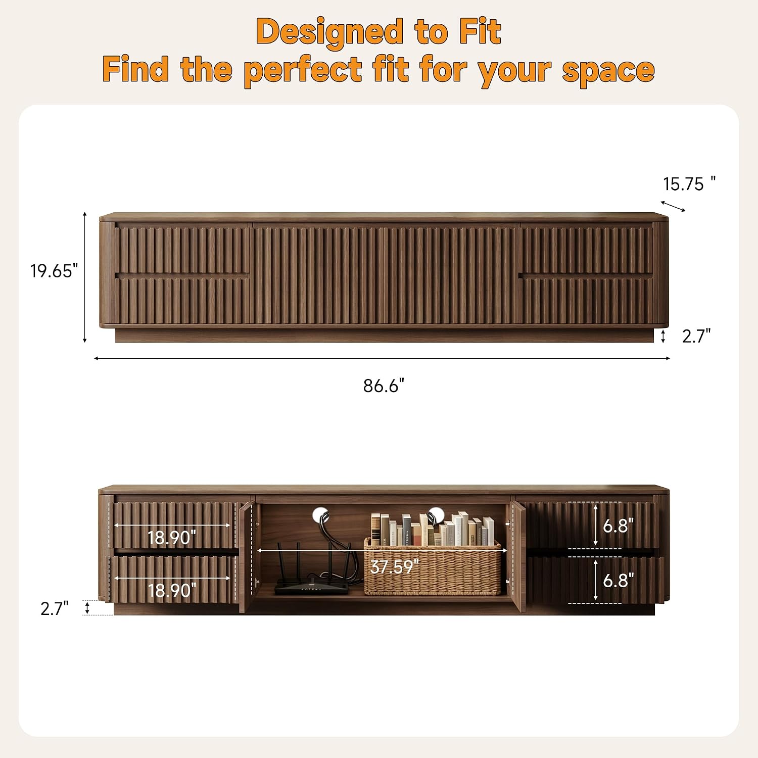 Mid‑Century Walnut Large TV Console Stand