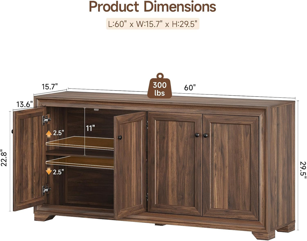Brown Wood Storage Buffet Sideboard Cabinet