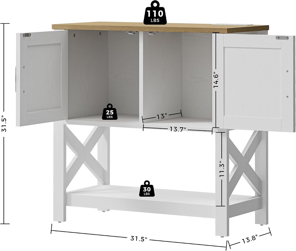 Farmhouse Console Table With USB Storage Cabinet
